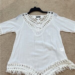 VENUS White Crochet Trim Blouse